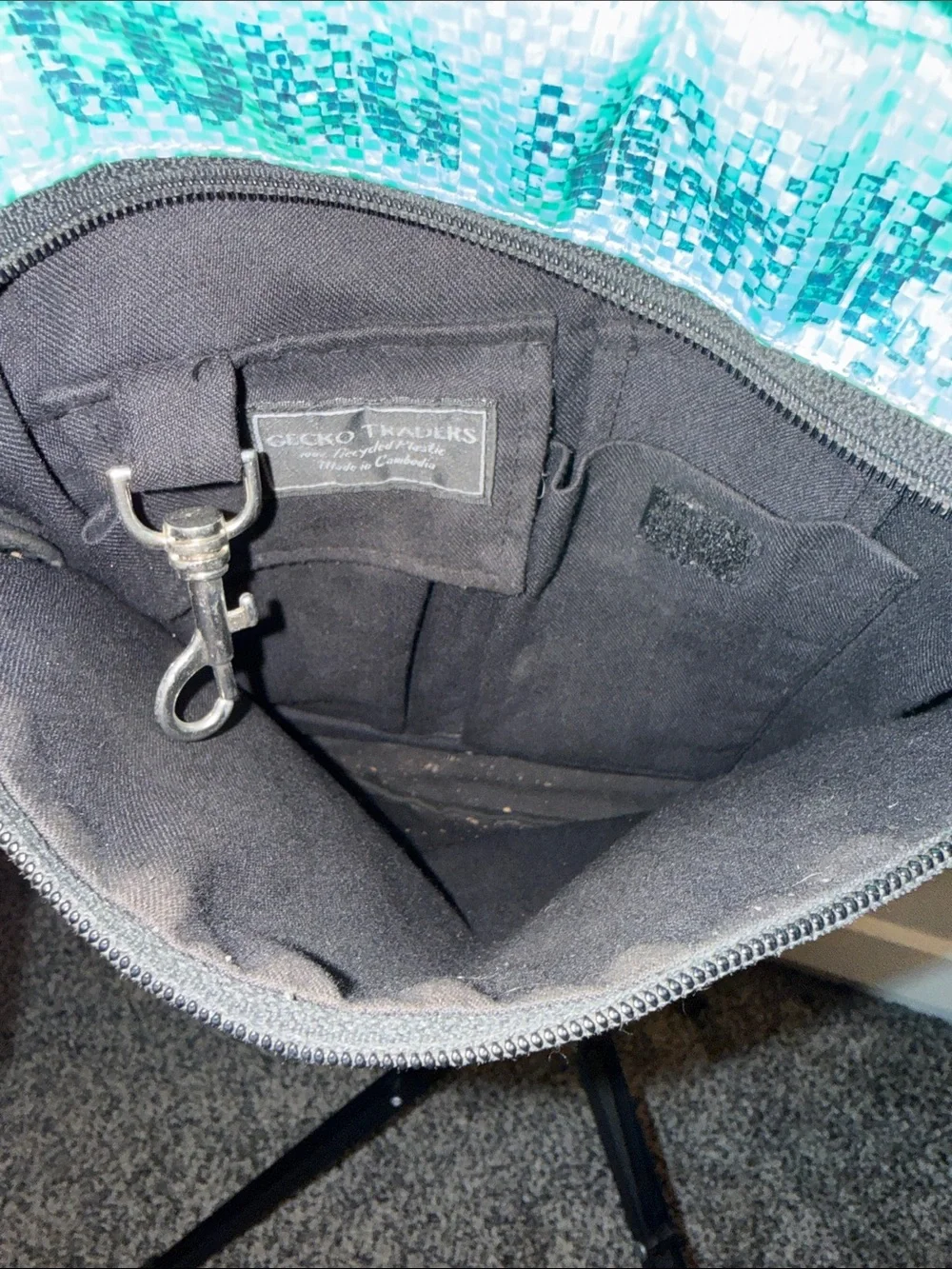 Gecko Traders Recycled Rice Sack Crossbody Bag Aqua Cambodia Adjustable Strap